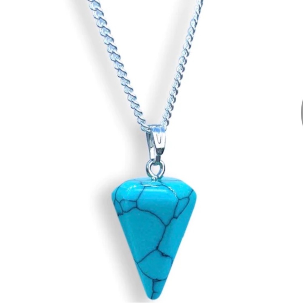 Single Point Gemstone Necklace - Blue Howlite Turquoise Pendulum Necklace New